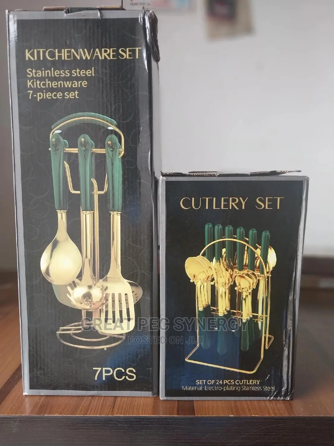 Golden Cookware Set and Cutlery Set.