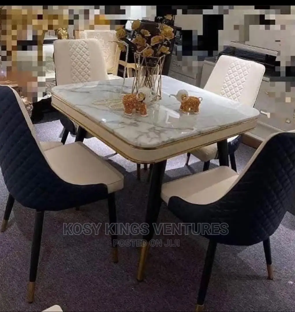 Luxurious Marble Dinning Table With Four Leather Seats in AmuwoOdofin Furniture, Kosy Kings