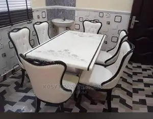 Royal Marble Dinning Table With Six Leather Seats