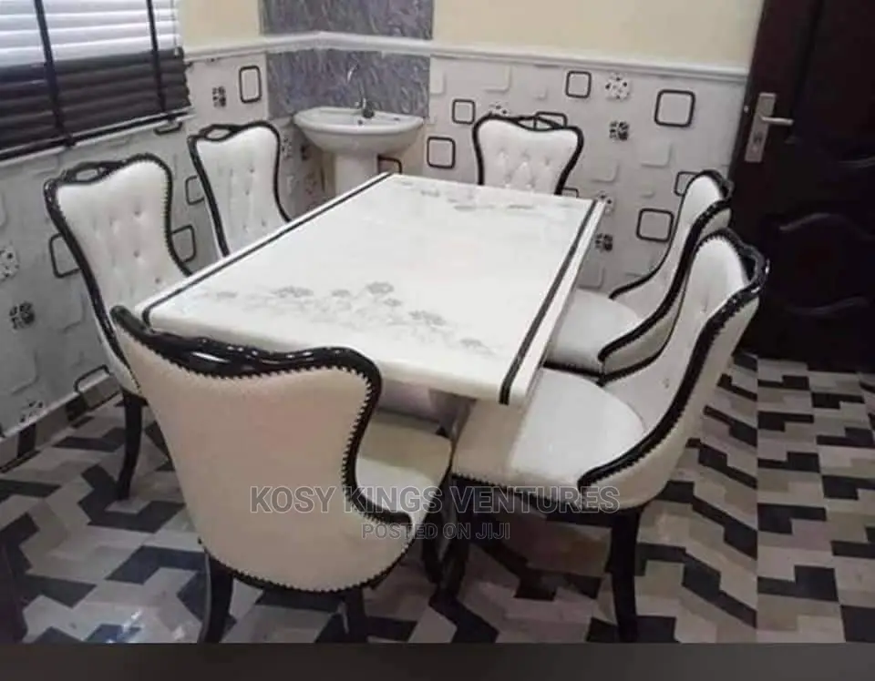 Royal Marble Dinning Table With Six Leather Seats