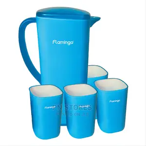 4 in 1 Ceramic Mugs With Jug (Blue, Pink and Lemon)