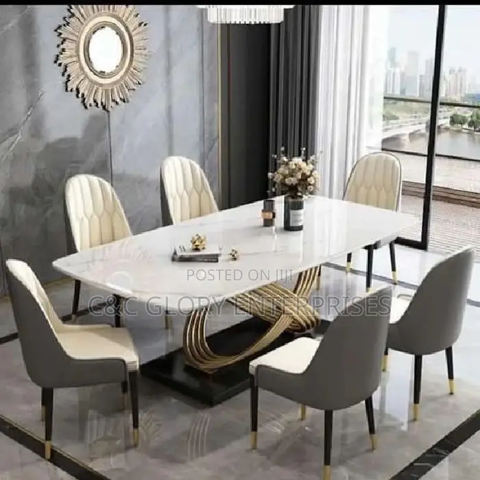Marble Top Dining Table Set With 6 Chairs