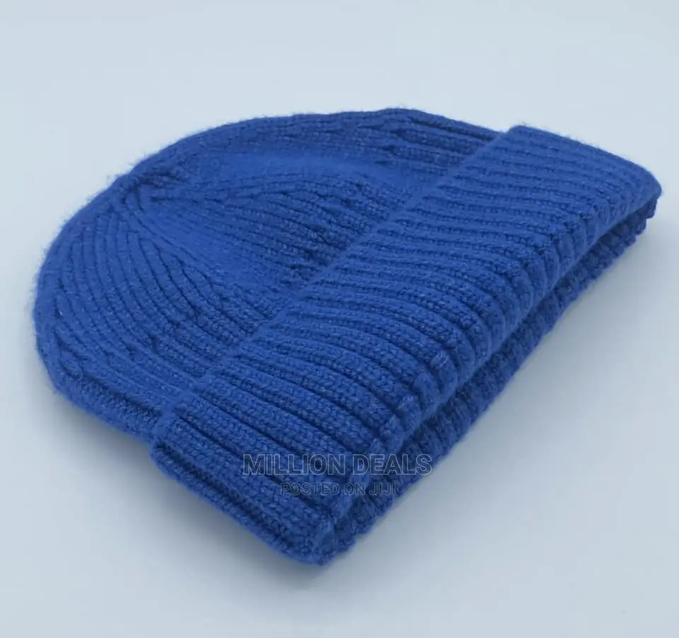Casual Blue Unique Short Fold Head Warmer Hat