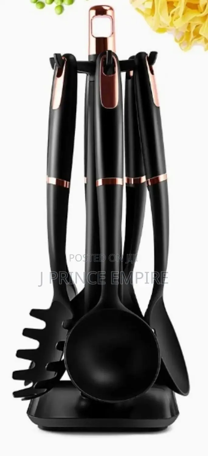Silicone Cooking Kitchen Utensils 7 PCS Nonstick (Black)