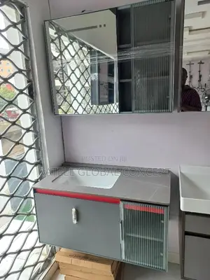 Cabinet Wash Basin With Storage Shelf Sensor Led Mirror