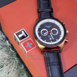 Tissot Chronograph Rose Gold/Black Leather Strap Watch