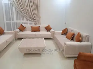 Luxurious 7 Seaters Living Room Fabric Sofa Chair With Center Table.