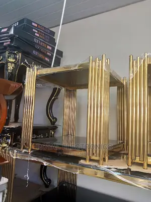 Top Class Golden Metal Center Table With 2 Side Stool