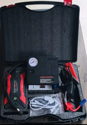 High-Power Jump Starter KIT + Power Bank and Tyre Inflator.