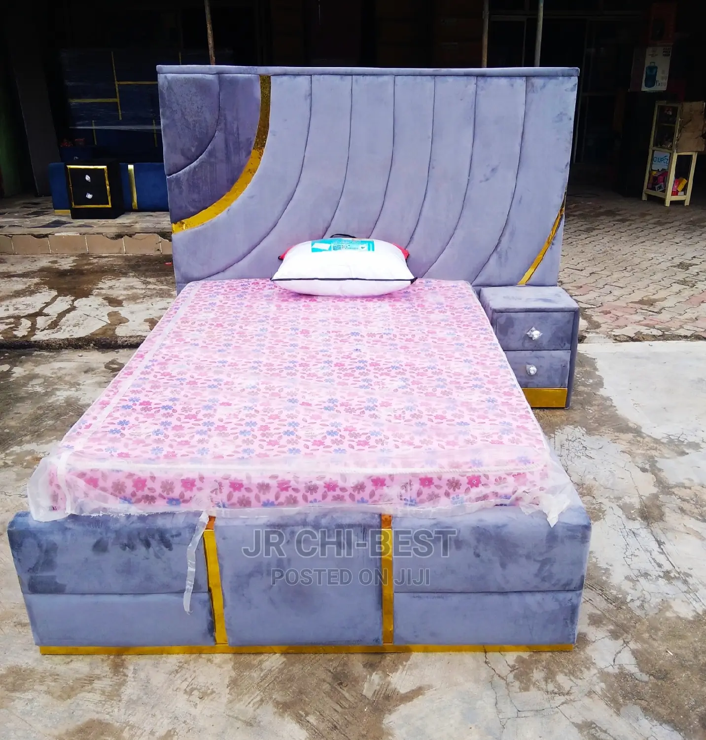 Uniquely Constructed 4.5 by 6 Upholstery HDF Bed Frame With a Bedside