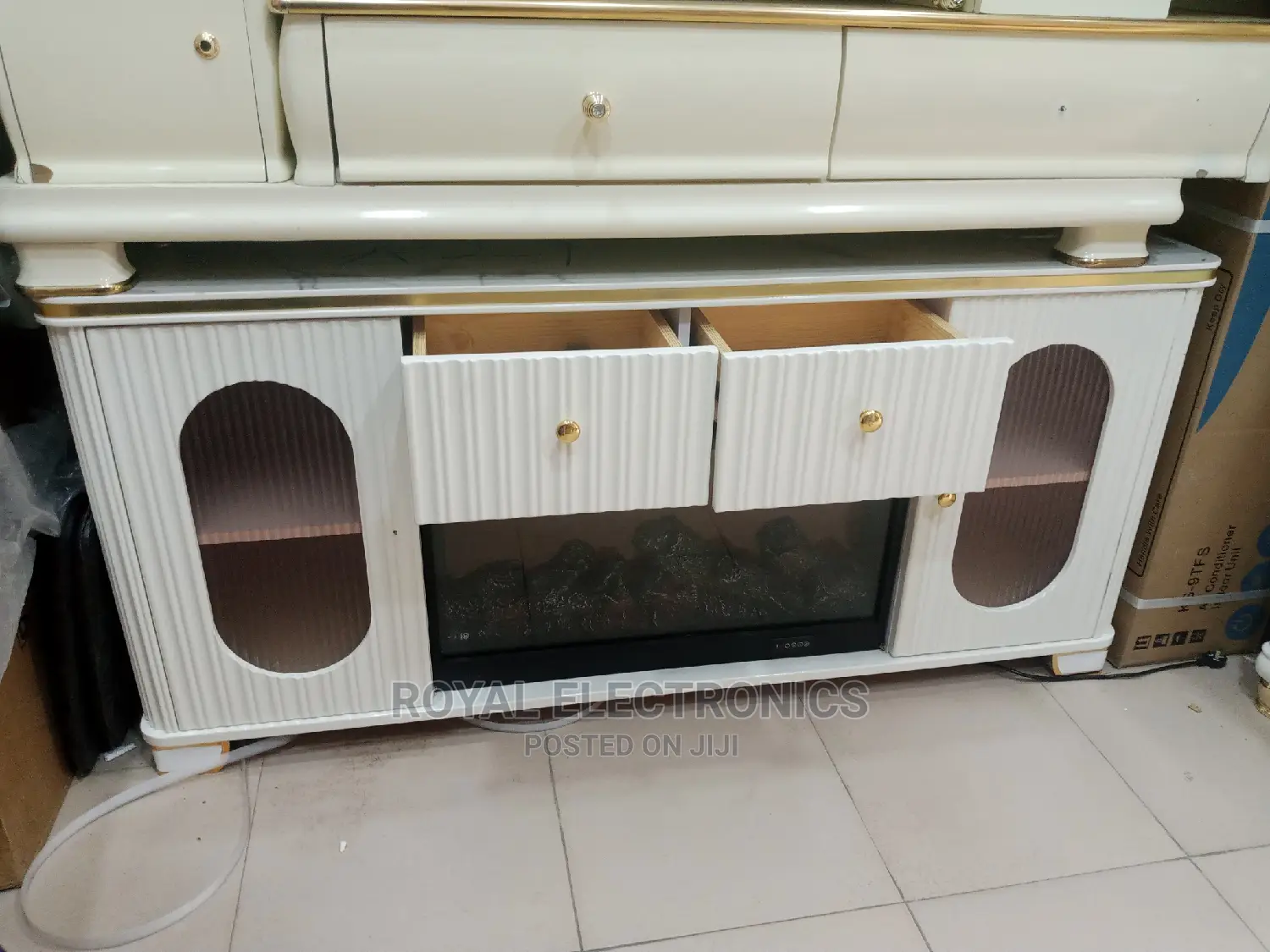 Authentic White Fireplace TV Stands With Double Drawer