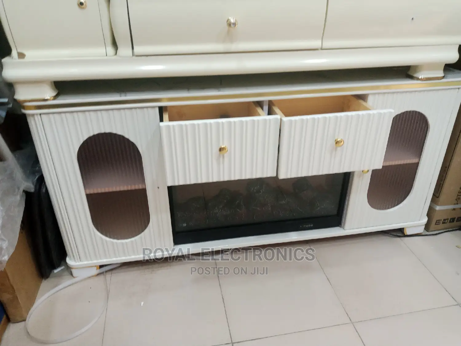 Authentic White Fireplace TV Stands With Double Drawer