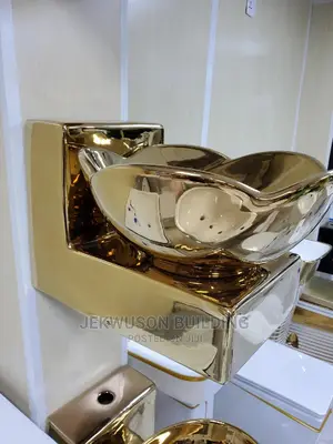 Golden Wash Hand Basin With Flower Design
