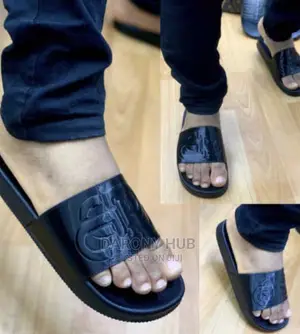 Black Quality Leather Slides
