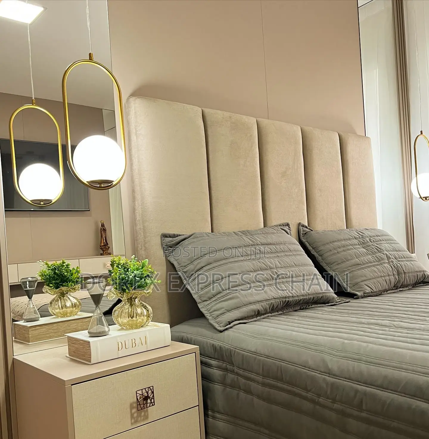 Beautiful Bedframe With Bedside and Mirror