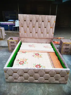Well Built 4.5 by 6 Upholstery Padded HDF Bedframe With Bedside