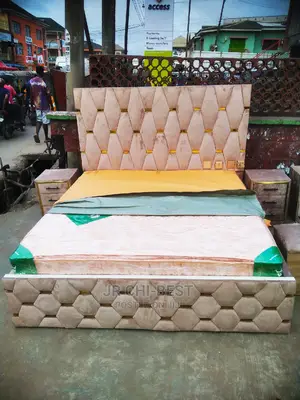 Padded 6 by 6 Upholstery HDF Bed Frame With 2 Side Drawers