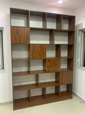 Bookshelf With Diagonal Design in Brown Oak Laminate Finish