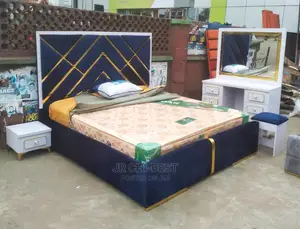 Complete Set of Upholstered Family Size 6 by 6 Padded Wooden Bedframe
