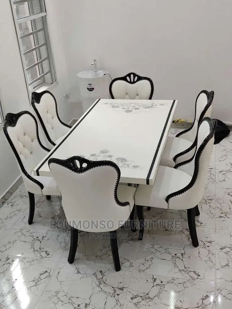 Marble Dinning With 6 Leather Chairs