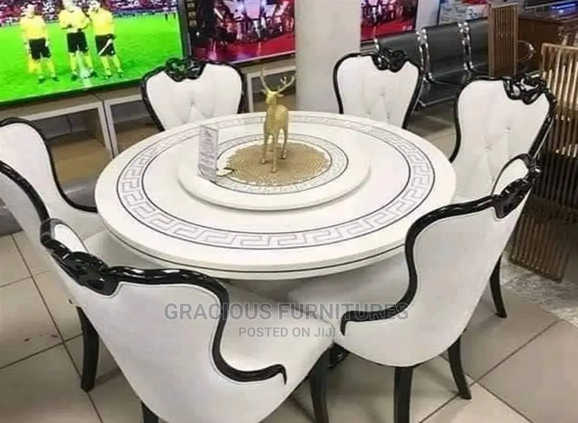 Round Marble Dining Set by 6 in Magodo Furniture, Gracious Furnitures