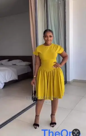 Cute Yellow Gather Flay Dress