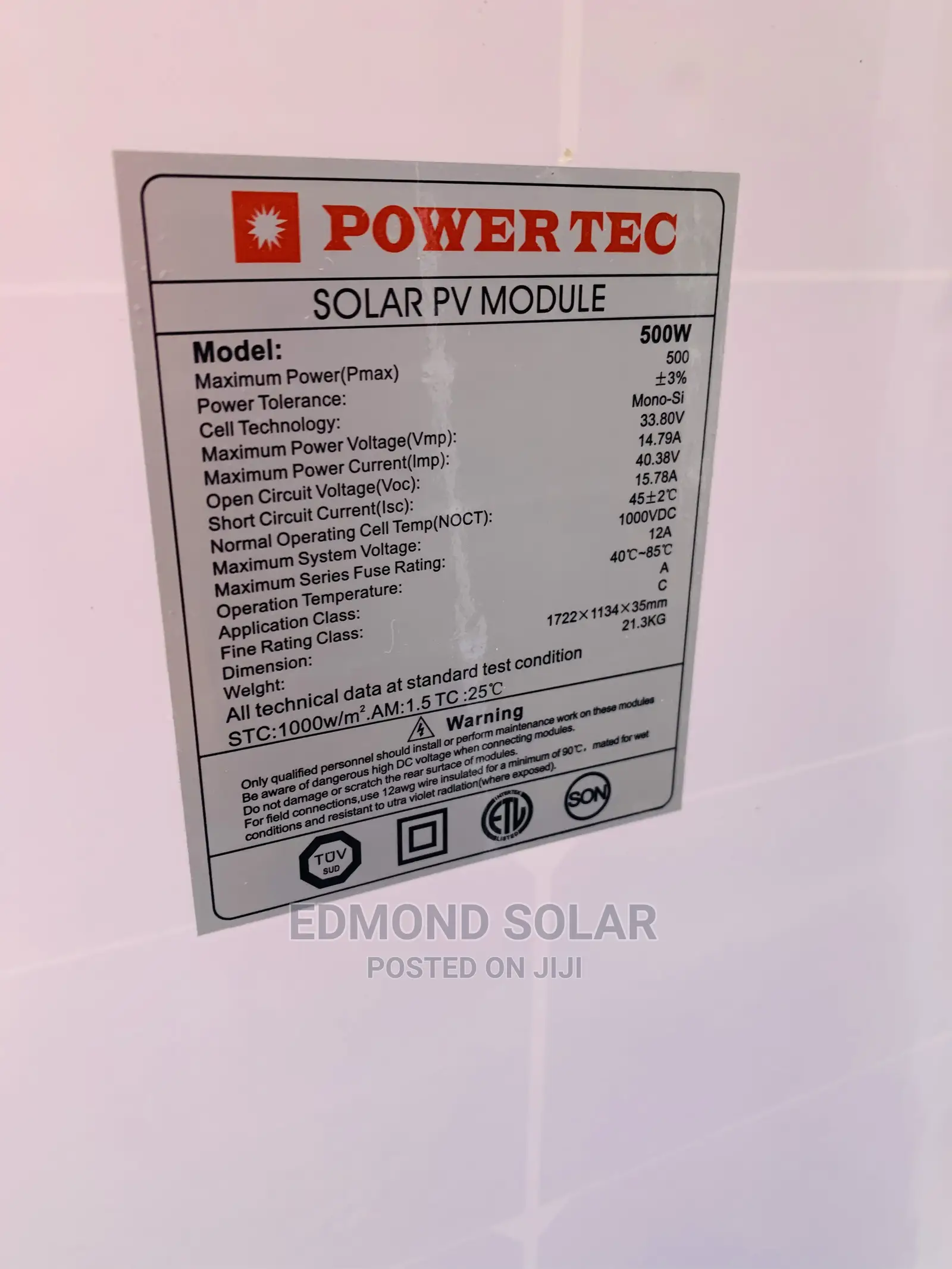 Power Tec 500watts Solar Panel Is Available