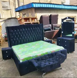 Complete Set of Upholstery Padded 6 by 6 Wooden Bedframe