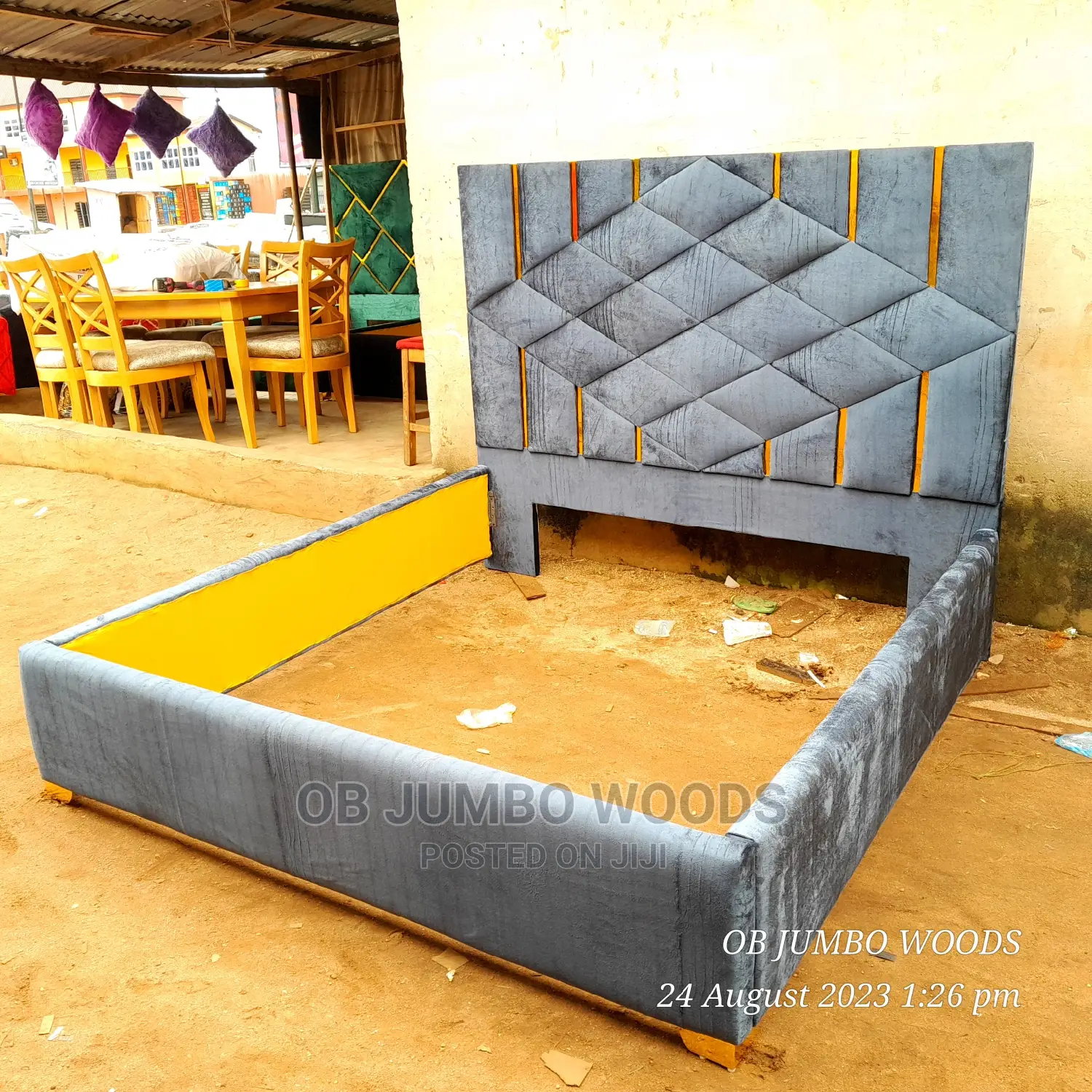 Modern Gray Headboard Bedframe