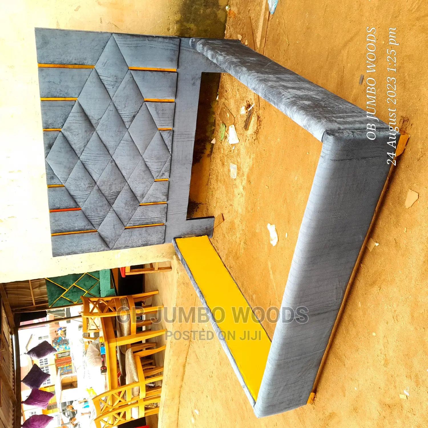 Modern Gray Headboard Bedframe