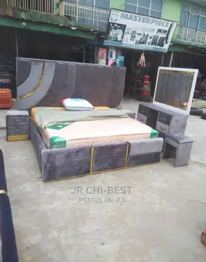 Full Set of Upholstery Padded 6 by 6 Wooden Bed Frame