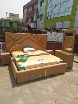 Set of Well-Made Upholstered Padded 6 by 6 Wooden Bed Frame