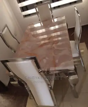 Quality Marble Top Dining Table With 4 Chairs Brown