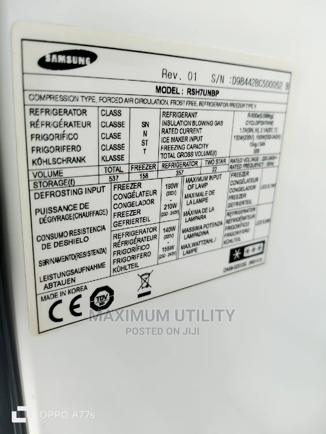 Samsung American 515ltrs Side by Side Refrigerator