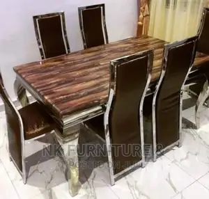 Marble Dining Set by Six Chairs With Animal Leg Stand