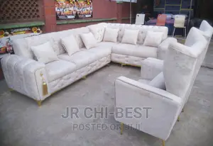 Standard Upholstery Padded L - Shaped Fabric Sofa Chairs