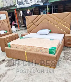 Complete Set of Upholstery Padded 6 by 6 Wooden Bed Frame