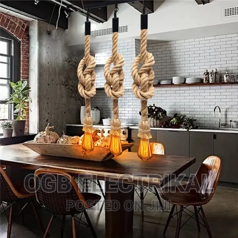 Three Head Hemp Rope Pendant Lamp