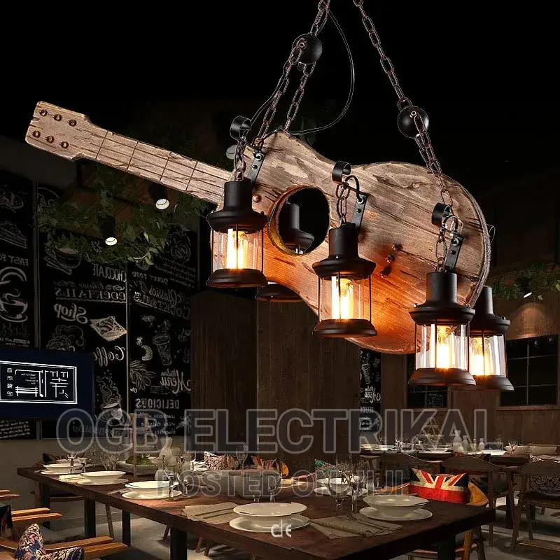 Bar Solid Wood Guitar Chandelier