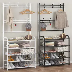 Multifunctional Shoe and Coat Rack- White- 5 Layers
