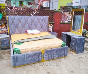 Complete Set of 6 by 6 Wooden Upholstery Padded Bed Frame