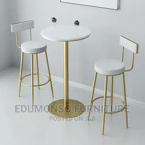 Marble Round High-Leg Table, Golden Cocktail Table