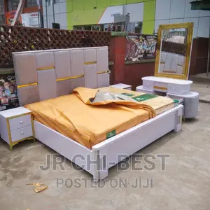 Modern Upholstery 6 by 6 Padded Wooden HDF Bed Frame Set
