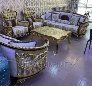 Quality 7 Seaters Living Room Fabric Royal Sofa Chair With Center Table.