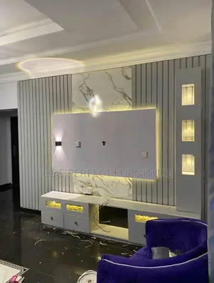 Quality Tv Console With Light and White Stone