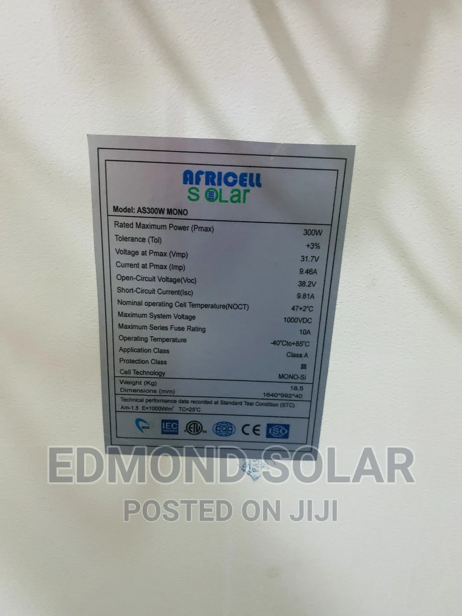 Africell Solar Panel 300W 24V Is Available