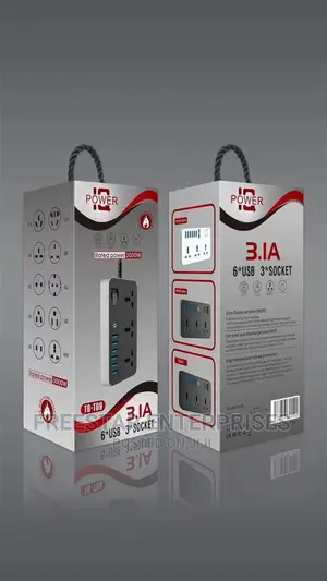 POWER 6 USB 3 Socket Electric Extension. Power Socket.