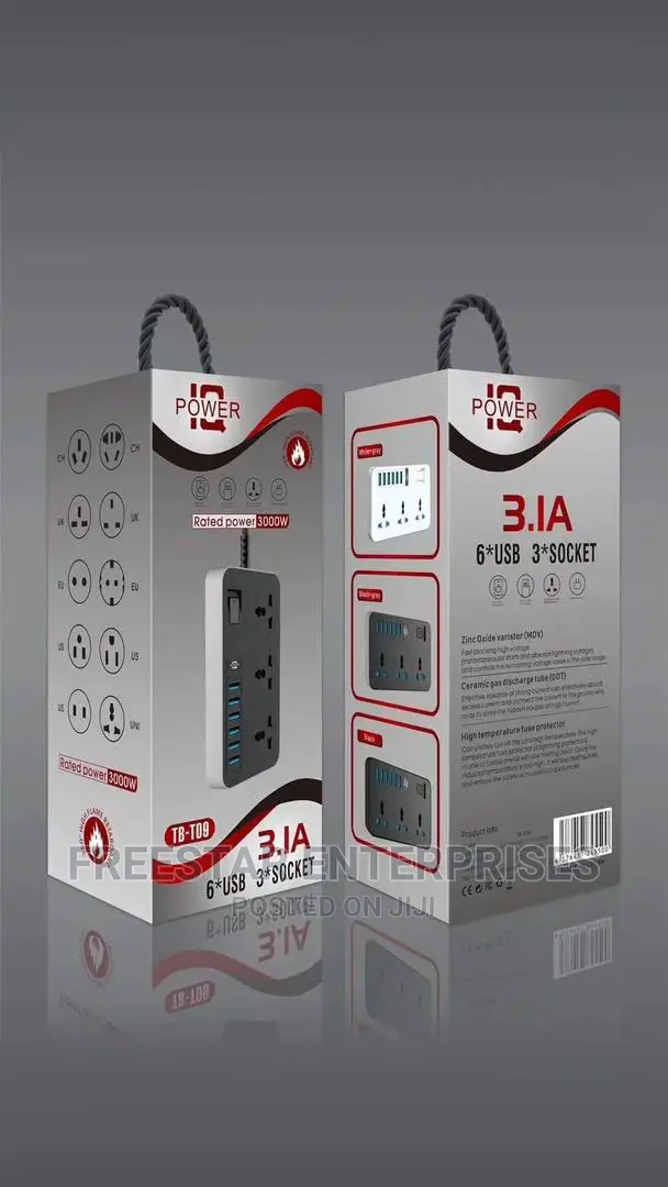 POWER 6 USB 3 Socket Electric Extension. Power Socket.