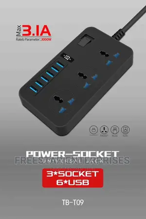 POWER 6 USB 3 Socket Electric Extension. Power Socket.