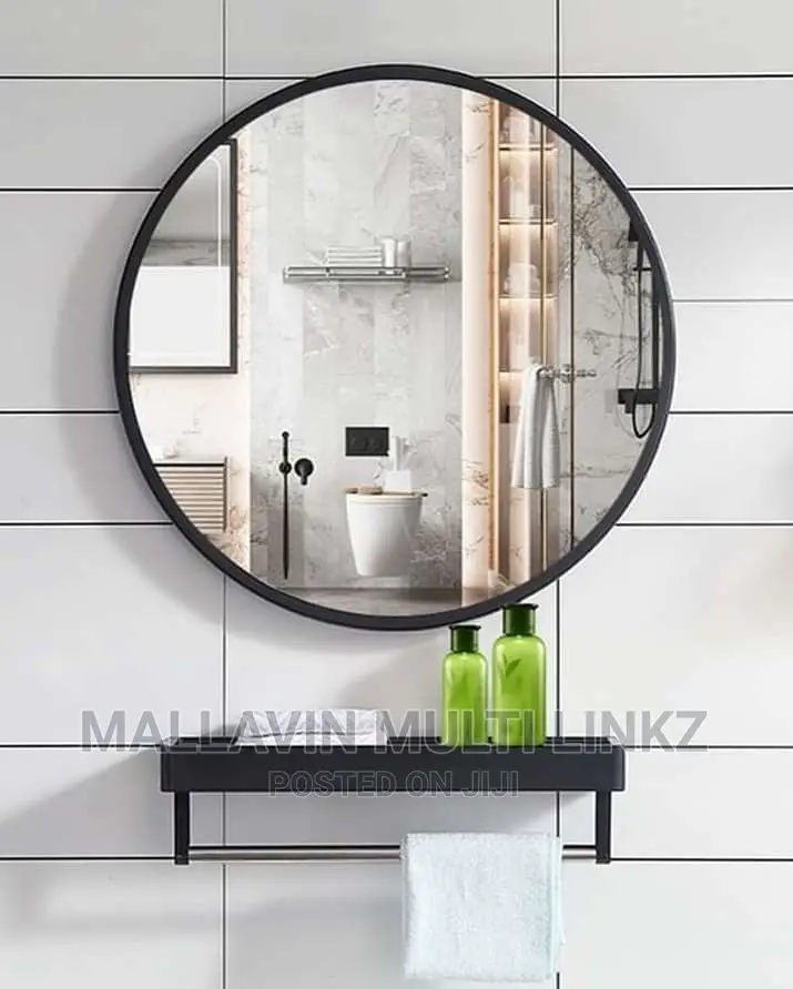 Round Black Frame Mirrors With Shelf